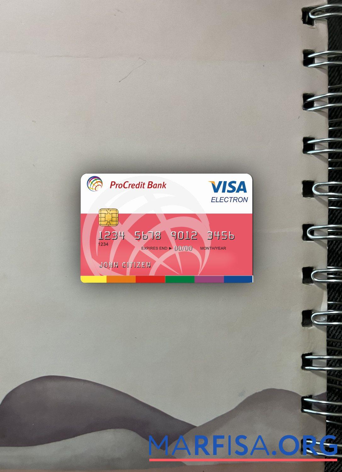 Printable Romania ProCredit Bank Visa Electron photolook front download for verification